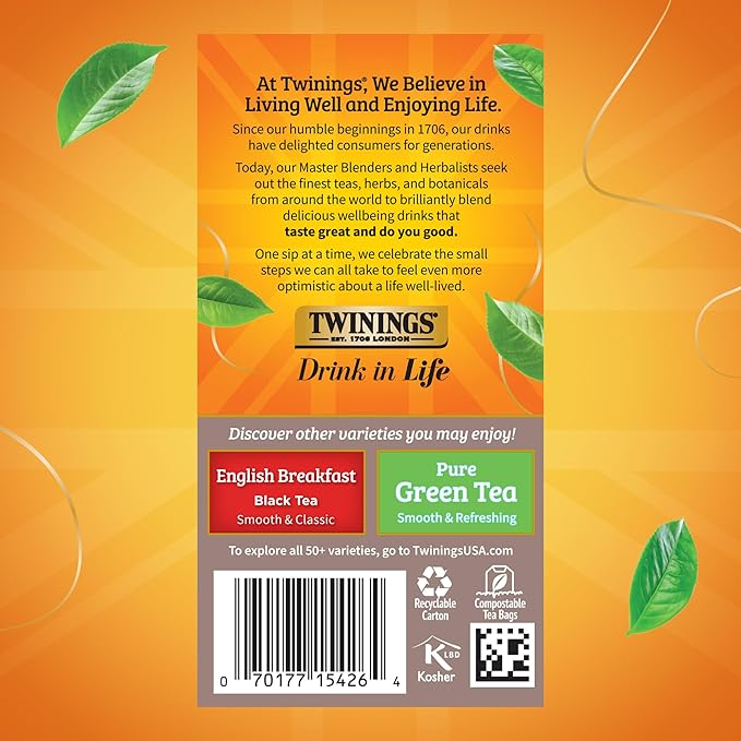 Twinings Pure Oolong Tea Individually Wrapped Bags, 20 Count (Pack of 6), Warm, Nutty Flavour & Golden Colour, Caffeinated, Enjoy Hot or Iced, 120 Teabags