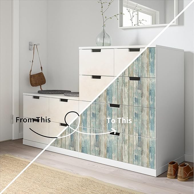 practicalWs 17.71''x 393.7''Blue Distressed Wood Wallpaper Self-Adhesive Peel