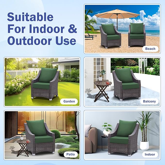 IASEAHK Outdoor Seat Cushion Set, Waterproof & Fade Resistant Patio Chair Cushions, Outdoors Cushion for Patio Furniture, 24 x 24 x 5.75 Inch, Outdoor Couch Cushions with Handle and Ties,ForestGreen
