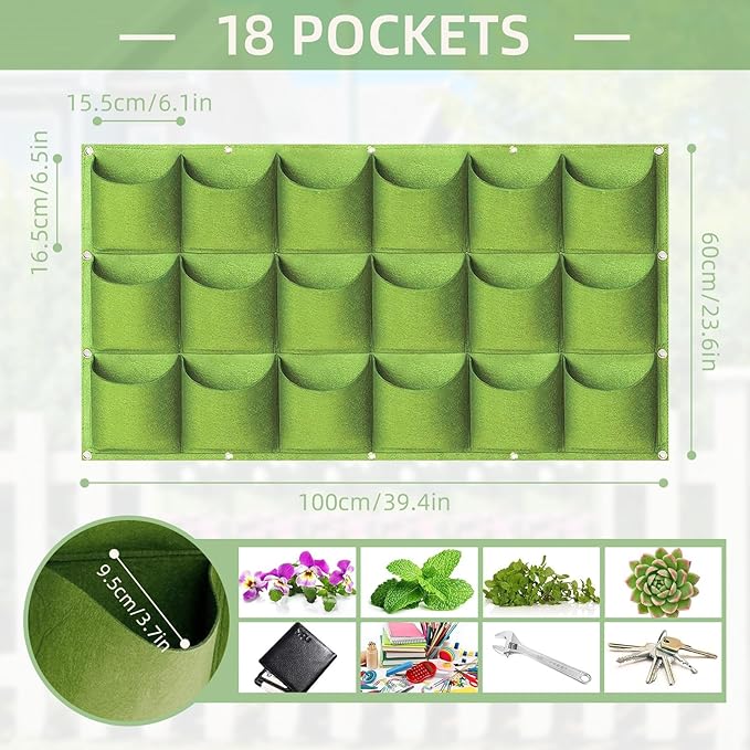 LITLANDSTAR 18 Pockets Hanging Grow Bags, 2 Pack Horizontal Wall Planter Plant