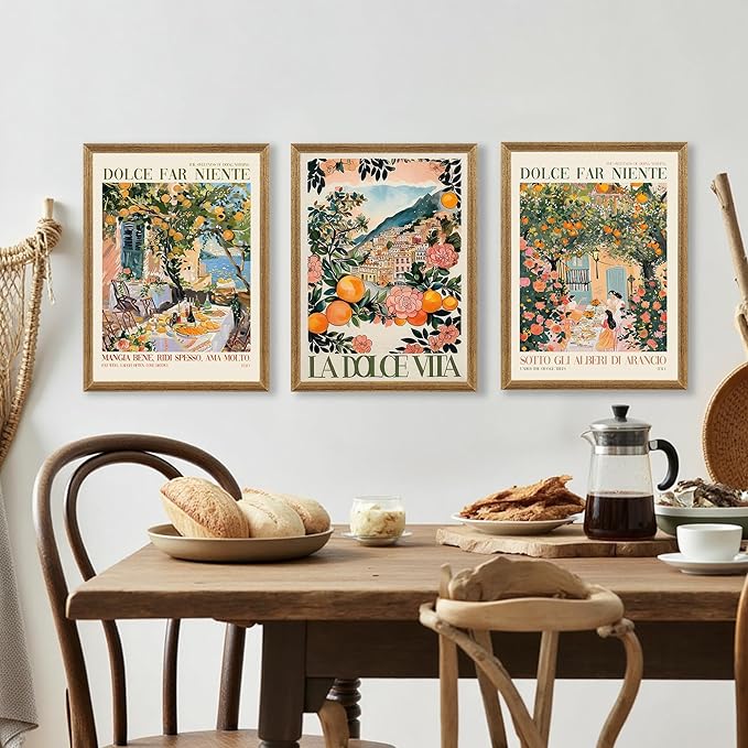 SYWENNOI 3 Pieces Wood Framed Italy Scenes Canvas Wall Art, Tuscan Wall Decor
