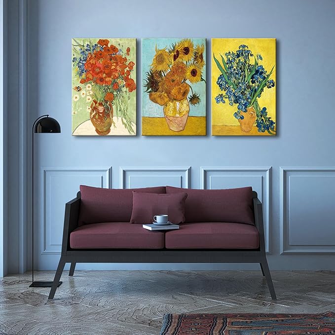 Wieco Art 3 Panels Canvas Prints of Vincent Van Gogh Paintings Reproduction Red