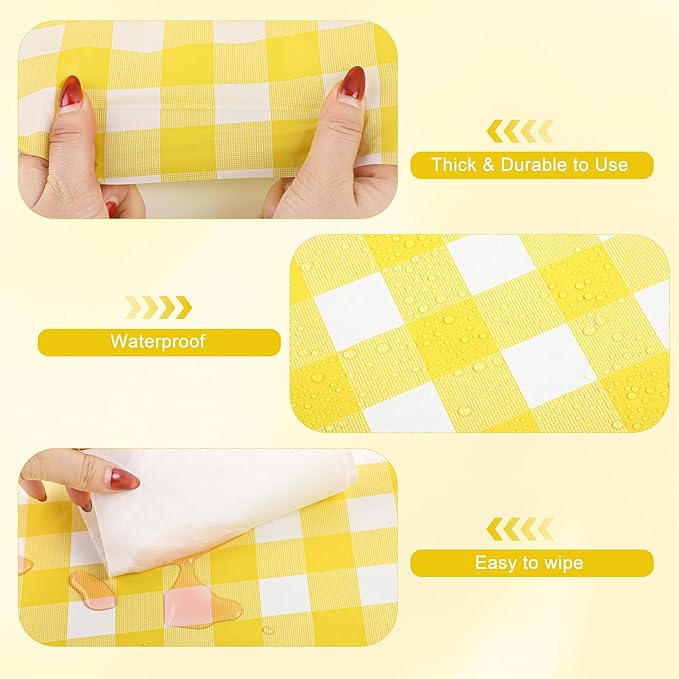 Kochorie 54 Inch x 300 Ft Light Yellow Checkered Plastic Table Cloth Roll