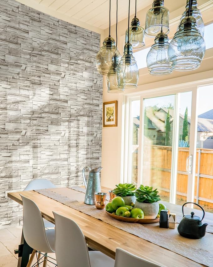 Jeweluck Stone Wallpaper Peel and Stick Brick Wallpaper 17.7”×236.2” Brick