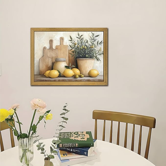 Wood Framed Vintage Kitchen Wall Art, Rustic Farmhouse Artwork Canvas Posters