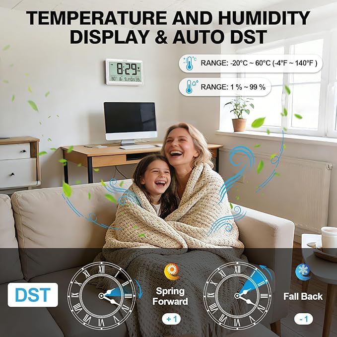 XREXS 10.4 Inch Digital Wall Clock, Battery Operated Large Display Clock