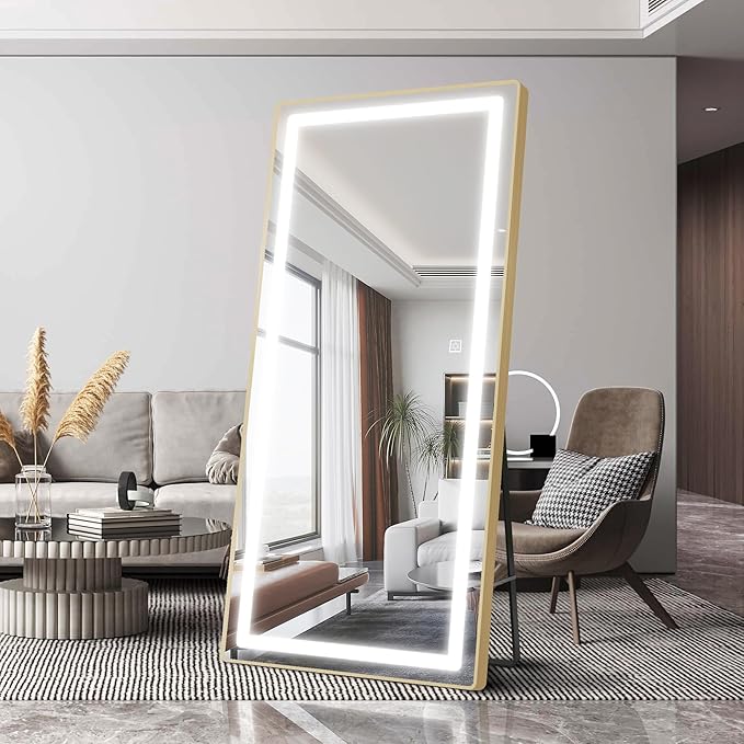 FENNIO Full Length Mirror with Lights, Free Standing Lighted Floor Mirror