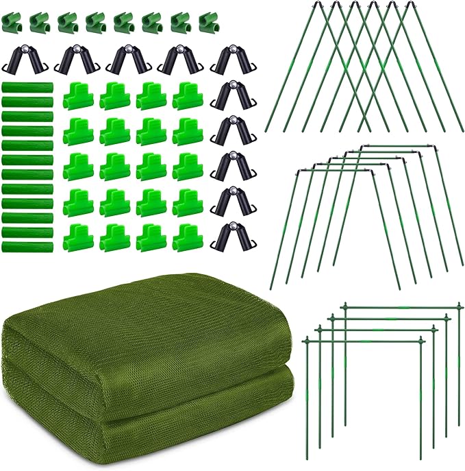U0U Garden Mesh Netting Kit,7.8 x 24 Ft Ultra Fine Mesh Netting with Garden Hoops,Garden Netting Set for Raised Beds,Bird Net Protection for Vegetable Plants Birds Animals Protection (Green)