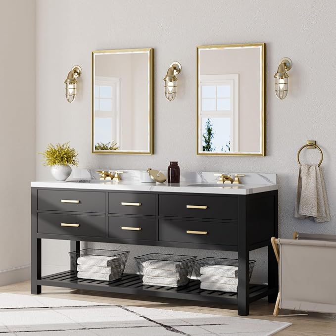 Gold Bathroom Mirror, 24x36 Brushed Gold Bathroom Mirror Beveled Edge,