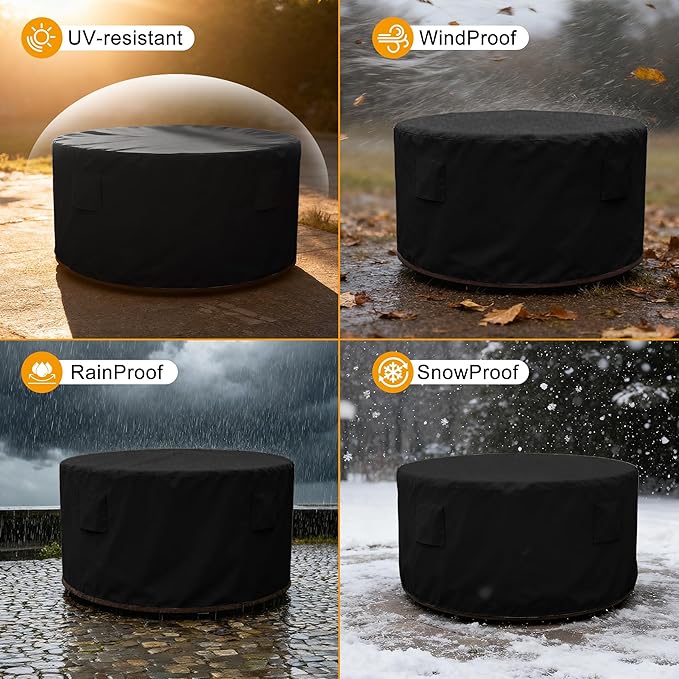 HDCAXKJ Round Patio Table Cover Waterproof Outdoor Dining Table and Chair Set Cover Heavy Duty Round Protector with Zipper Anti-Fading Cover for Outdoor Furniture (Black, 84"DIA x 39"H)