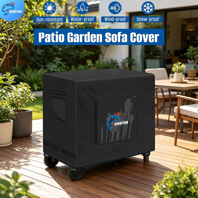 SIRUITON Outdoor Bar Cart Cover for 34 Inch Portable Outdoor Table, Heavy Duty 600D Oxford Fabric Outdoor Waterproof BBQ/Worktable Metal Movable Table Cover