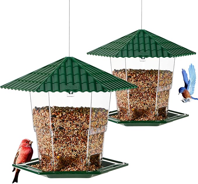 Jealoeur 2 Pack Bird Feeders for Outdoors Hanging Bird Feeder Wild Birds Seed, Green BB