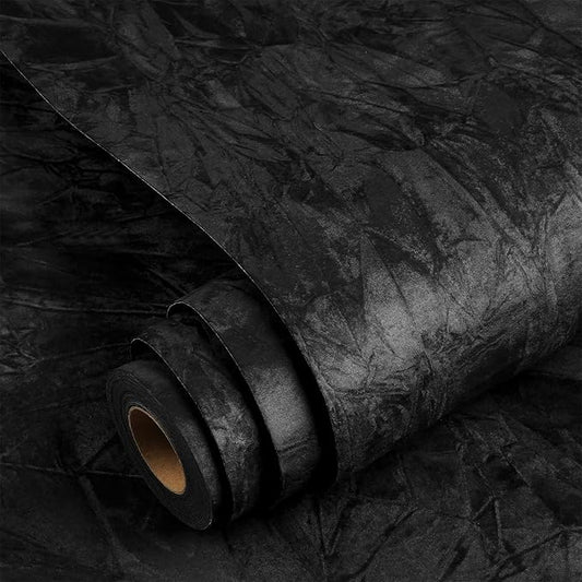 YENHOME 17.7"X393" Black Velvet Wallpaper Peel and Stick Soft Felt Fabric