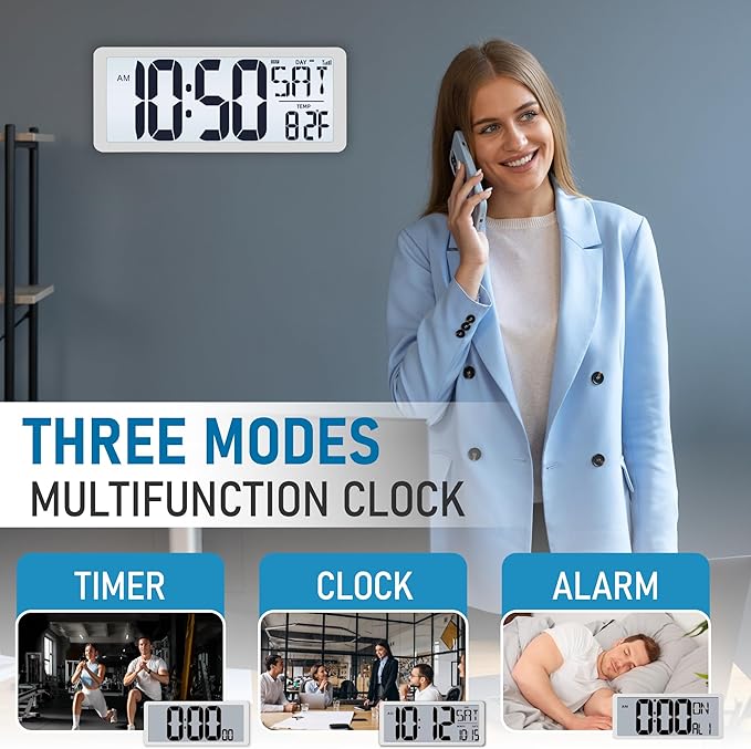 TXL Atomic Clock with Backlight, 14.2" Digital Wall Clock, Battery Operated