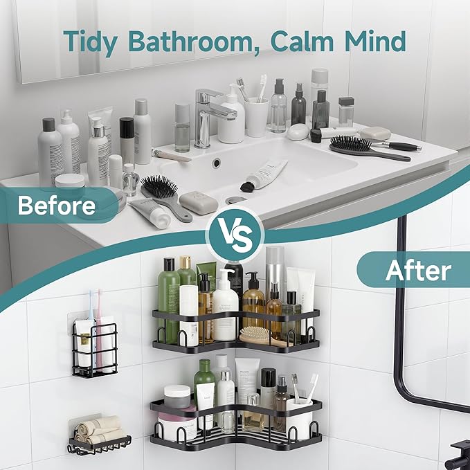 Veken Corner Shower Caddy 4-Pack, Advanced Rustproof Design, No Drilling