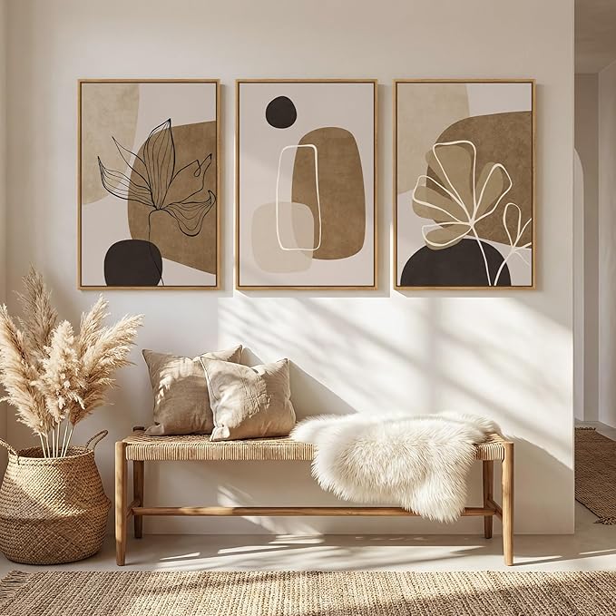 Large Framed Neutral Boho Wall Art