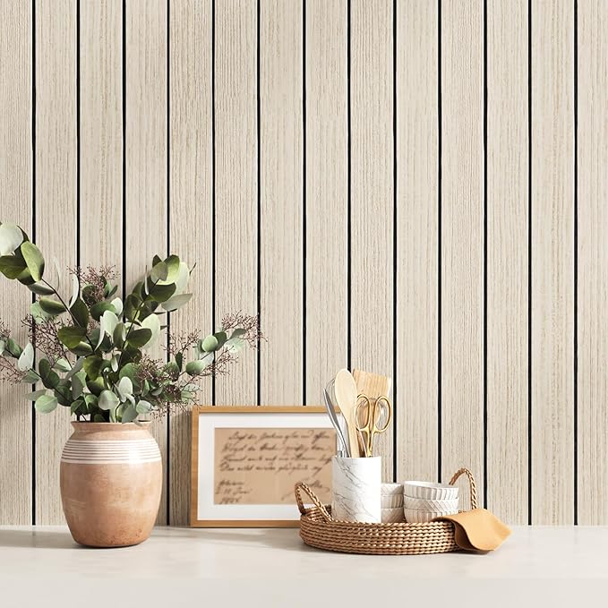 VEELIKE Coastal Oak Wood Wall Panels Peel and Stick Light Oak Wood Slat Wall
