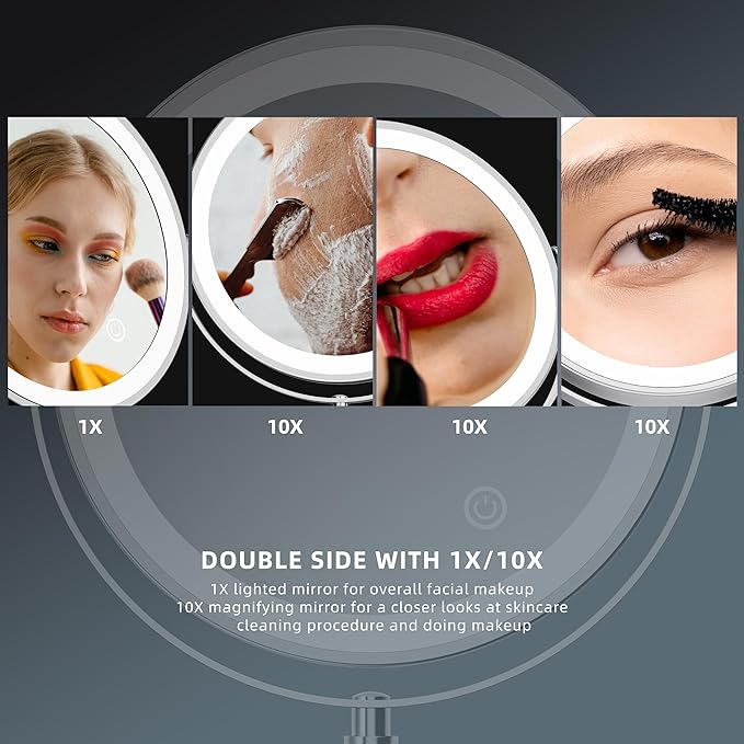 Rocollos Rechargeable Wall Mounted Lighted Makeup Mirror, 8 Inch Double-Sided