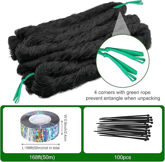 Bird Netting for Chicken Coop 50 X 50 Ft 1" Square Mesh Heavy Duty Chicken Run Netting Roof Cover Against Hawks, Eagles, Owls, UV Resistant, for Garden, Fruit Tree, Plant, Vegetable Protection
