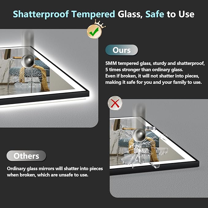 30x36 Black Framed LED Bathroom Mirror