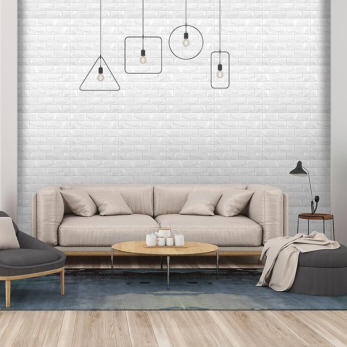 30PCS 3D Wall Panels Peel and Stick Faux Brick Wallpaper White Self Adhesive