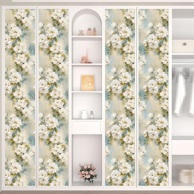 Floral Wallpaper Peel and Stick Vintage Beige Flowers Contact Paper Vinyl
