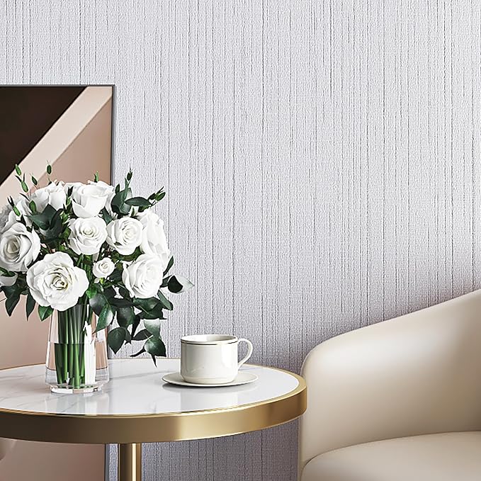 Livelynine 15.8x197 Peel and Stick Grasscloth Wallpaper White Textured Wall