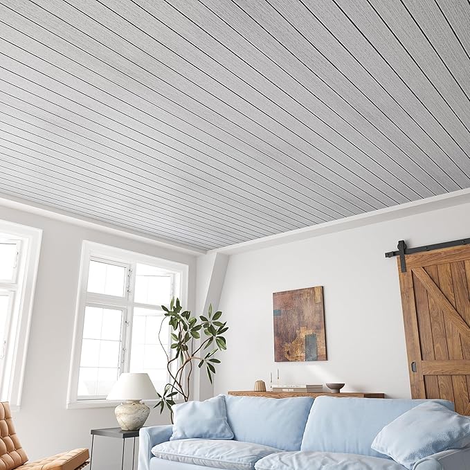 VEELIKE Light Grey Wood Wall Panels Peel and Stick Wood Slat Wall Panel