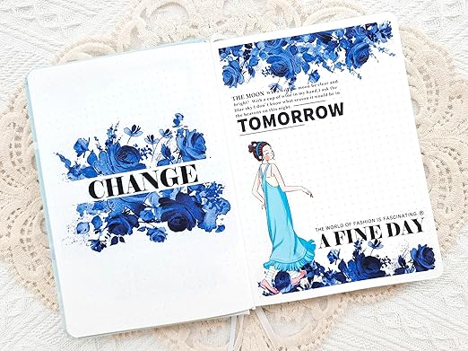 WT Cobalt Blue Wide PET Tape, Single Roll, Original Designs, Floral Decors, Transparent Clear Adhesive, Junk Journal Scrapbook Bujo Planner DIY Craft Supplies Gifts, Watercolor Flower