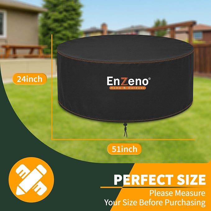 Enzeno Fire Pit Cover Round,51inch Outdoor Round Firepit Cover,Waterproof Oxford Cloth Patio Fire Table Cover for Outdoor Fire Pit,Fits 50-51 inch Gas Firepit/Bowl(51"Dia X 24"H)
