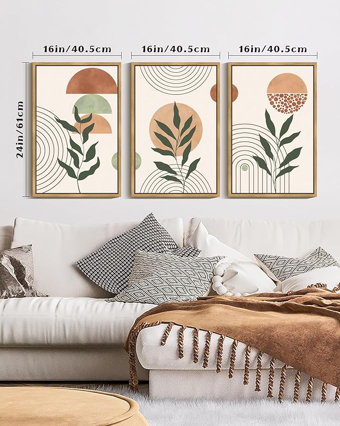 PHOPAGO Boho Wall Art Sage Plant Botanical Bohemain Framed Wall Printing Large