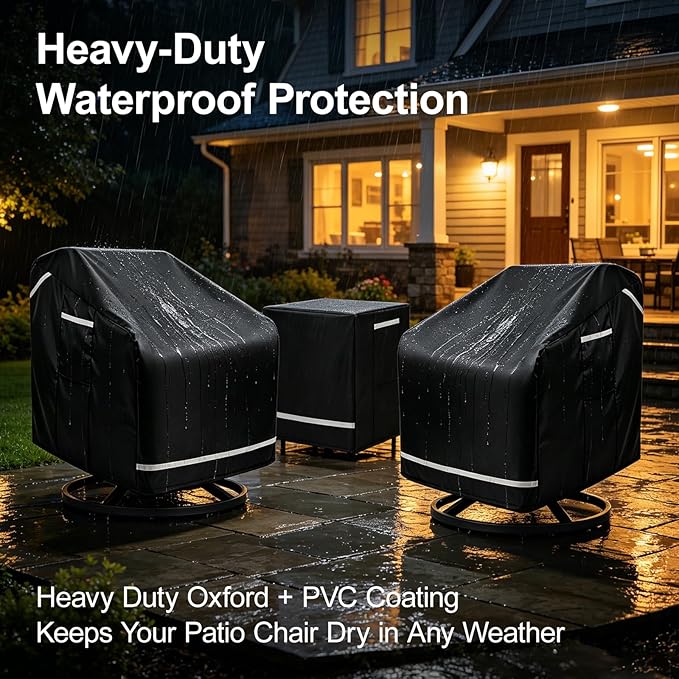 3 Pack Patio Chair Covers, Outdoor Furniture Protection with Straps, Heavy Duty Waterproof Fabric, UV Resistant, Lawn Patio Furniture Covers with Reflective Strips, 32.5" W x 31.5" D x 30.5" H