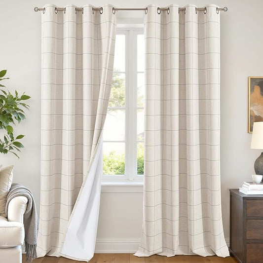 Lajode Grey Plaid Patterned Curtains Thermal Insulated