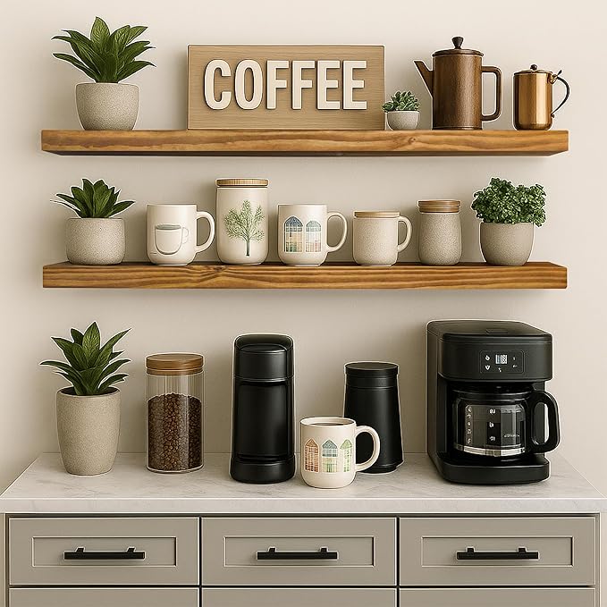 Rustic Floating Shelves 48 inch Long 8 inch deep Set of 2, Solid Wood Wall