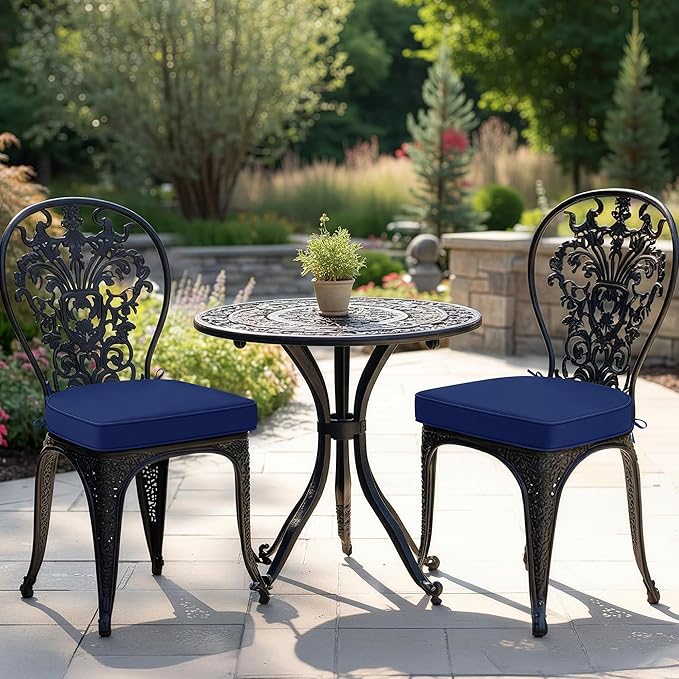 Outdoor Chair Cushions Set of 2: Waterproof & Fade Resistant Patio Furniture Cushions - 17 x 16 x 2 Inch Non Slip Round Corner Seat Cushion Pads with Removable Cover for Garden Yard Lawn, Navy Blue