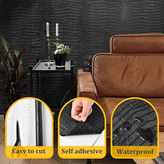 Fititem Black Peel and Stick Wallpaper 393inL 17.3inW Black Contact Paper