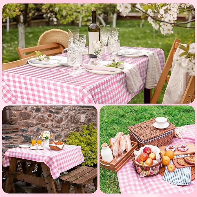 Kochorie 54 Inch x 300 Ft Light Pink Checkered Plastic Table Cloth Roll