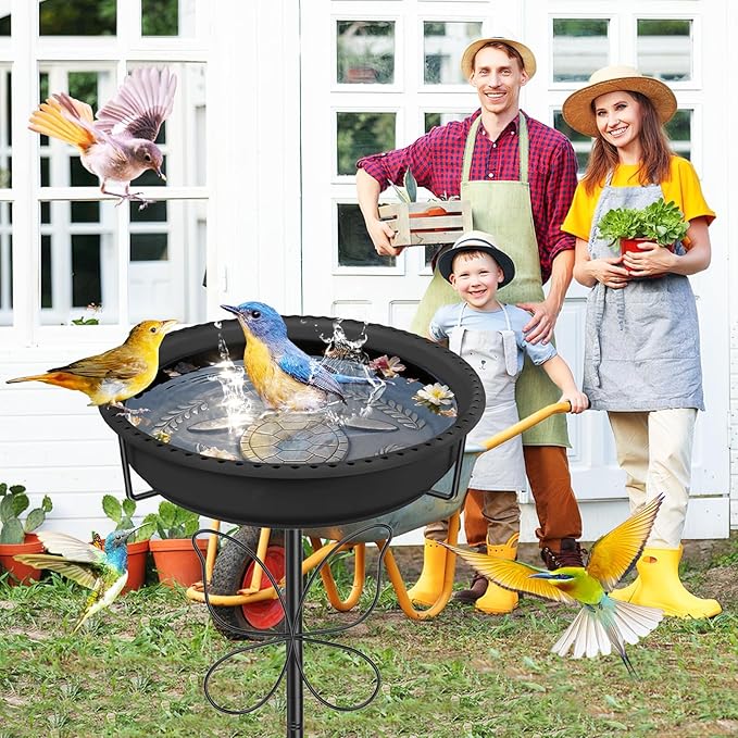 Bird 37In Bath for Outside with Removable Bowl Metal Base, Freestanding Rust-Proof Birdbaths & Birdfeeder, Bird Baths Feeder Bowl for Outdoors Garden Patio Yard Lawn Decor (Black)