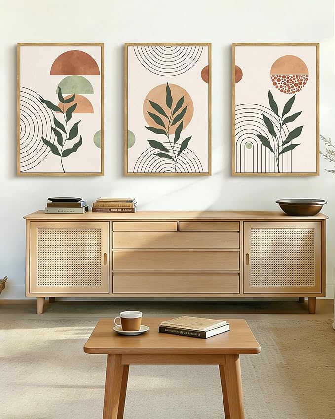 PHOPAGO Boho Wall Art Sage Plant Botanical Bohemain Framed Wall Printing Large