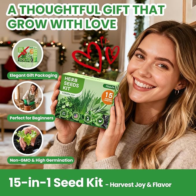 Herb Garden Starter Kit – Fruivity 12800+ 15 in 1 Herb Heirloom Seed Kits for Indoor/Outdoor Planting | Herb Indoor Garden Kit Starter - Complete Herb Garden Starter Set with Gift Packaging for Family