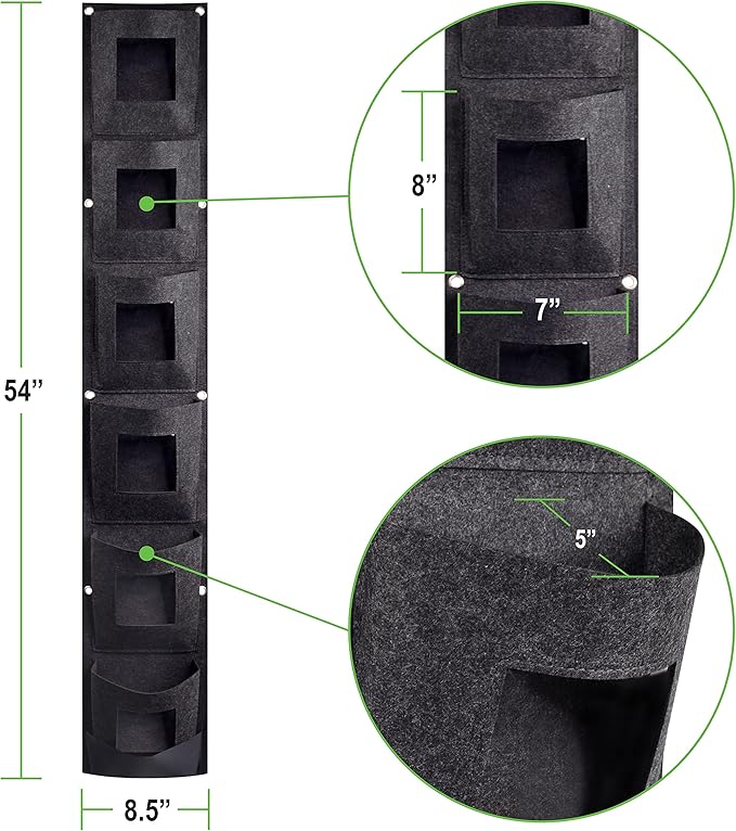 6 Pocket Vertical Grow Bag, Hanging Wall Garden Planter, Indoor Outdoor