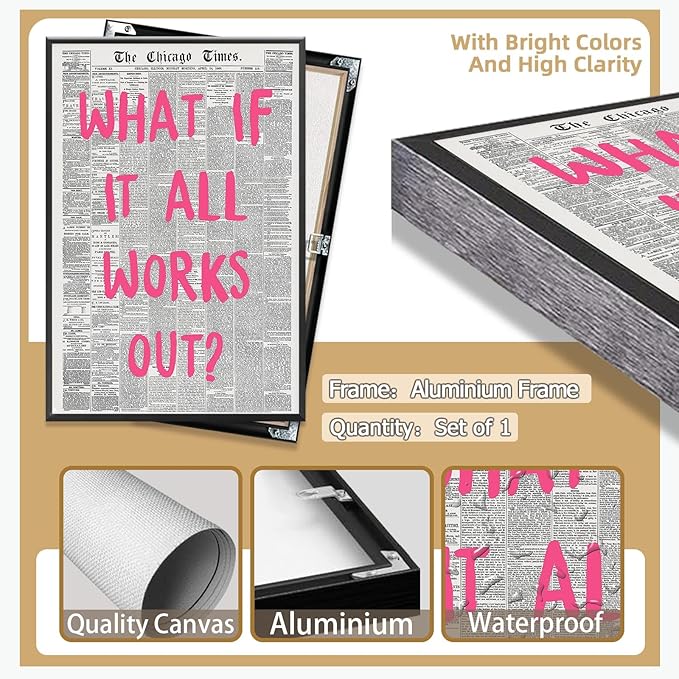 Liyark Retro Trendy Newspaper Canvas Wall Art 'What If All Works Out' Poster