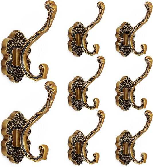 Zonon 8 Pcs Antique Gold Wall Hooks Set Vintage Coat & Towel Hooks