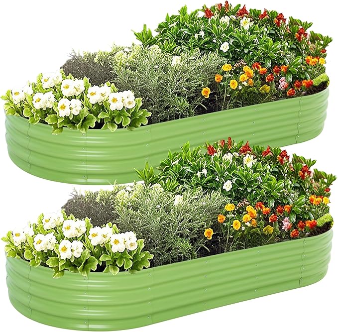 Galvanized Raised Garden Bed, 8Ã4Ã1FT Thickening Planter Boxes Outdoor, Raised Beds for Gardening, Easy Assembly Large Garden Bed for Vegetables, Fruits, Flowers (Green, 2-Pack)