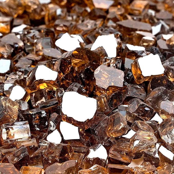 Mr. Fireglass 20 Pounds Copper Reflective Fire Glass, 1/2 Inch High Luster Reflective Tempered Glass Rocks for Fire Pit Table Fireplace and Landscaping, Decorative Propane Gas Fireplace Glass Rocks