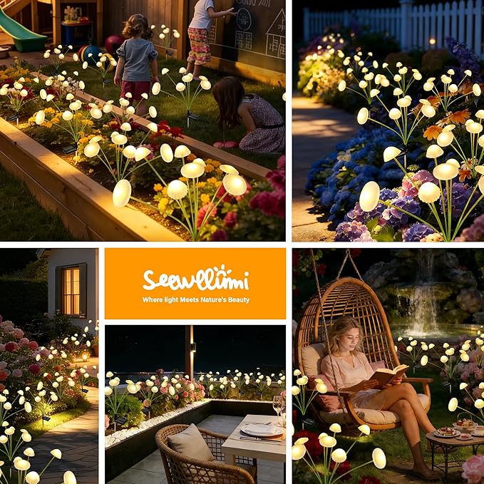 Solar Garden Lights Outdoor, 2Pack Solar Lights Garden Decor, Swaying Mushroom Lights Waterproof for Yard, Patio,Pathway Decoration,Gifts for Women,Mom(Warm White)