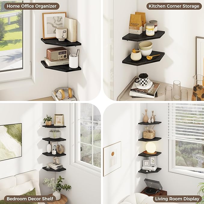 Corner Shelves 2-Pack for Bathroom & Kitchen, Space-Saving Floating Corner Wall
