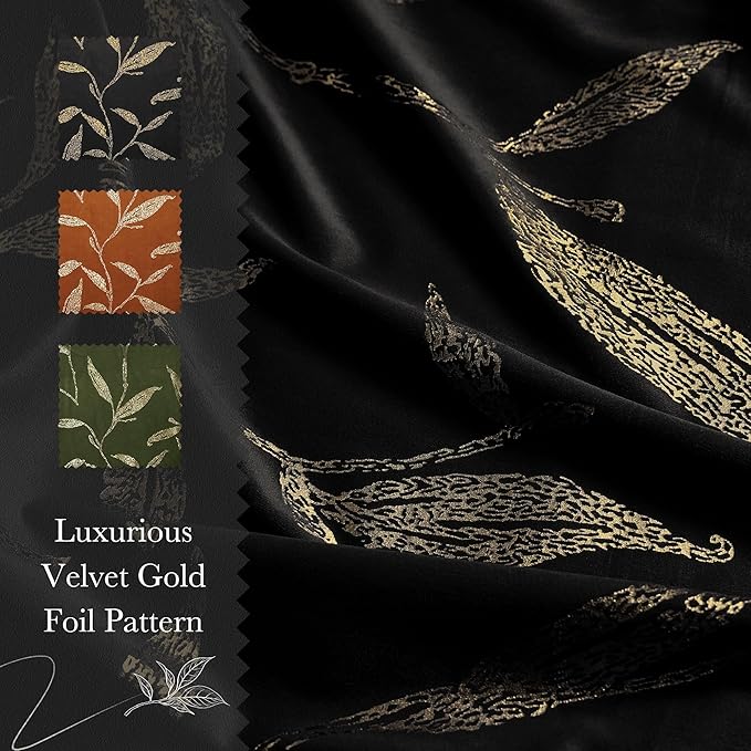 NICETOWN Black Velvet Curtains 2 Panels
