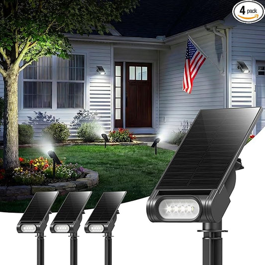 EZVALO Solar Spot Lights Outdoor IP67 Waterproof, Adjustable Solar Landscape Lights, 3 Lighting Modes Solar Spotlights for Outside Yard Garden Plant Trees Pathway Flag (Cool White-4Pack)