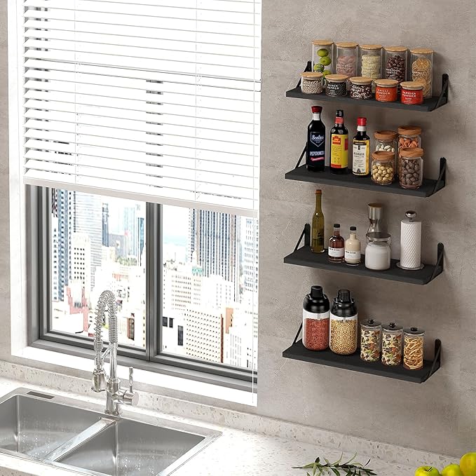 Fixwal Floating Shelves, Width 4.7in Rustic Wood Wall Shelves Set of 8